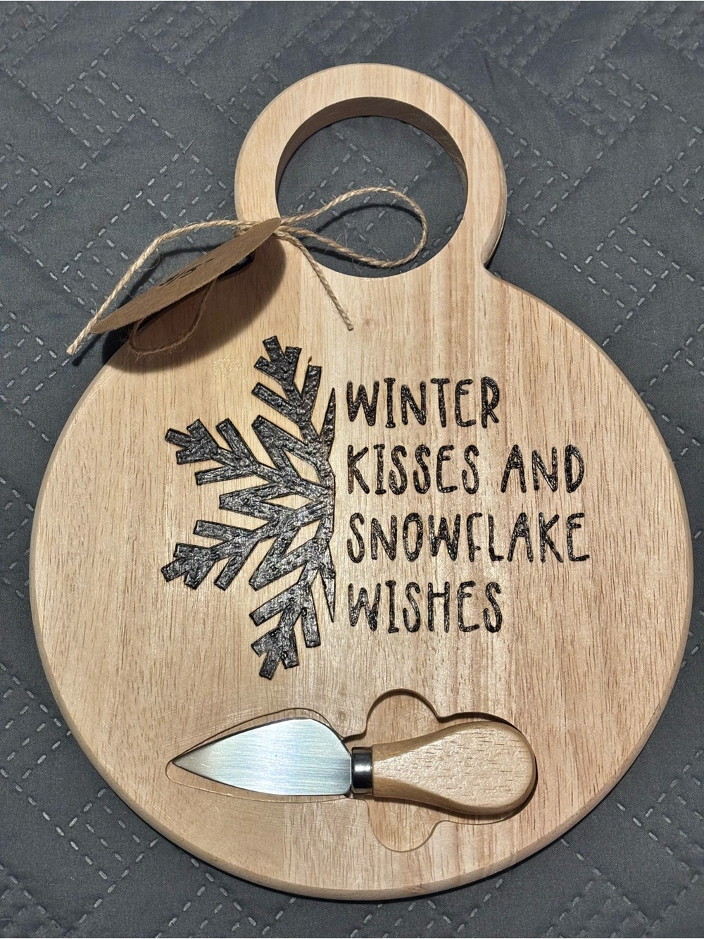 Wooden Winter Snowflake Cheese Board with Spreader